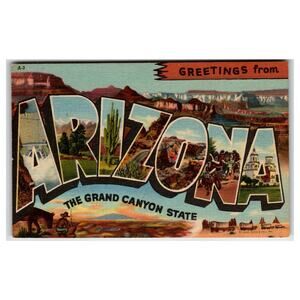 Vintage GREETINGS from ARIZONA Large Letter Linen Postcard Curt Teich CT